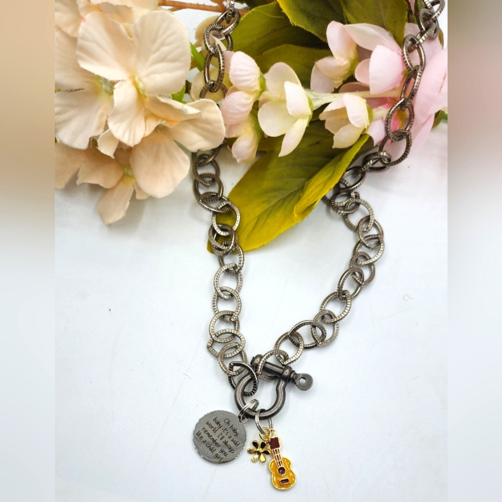 Textured antique silver chain necklace, 26inch, custom made